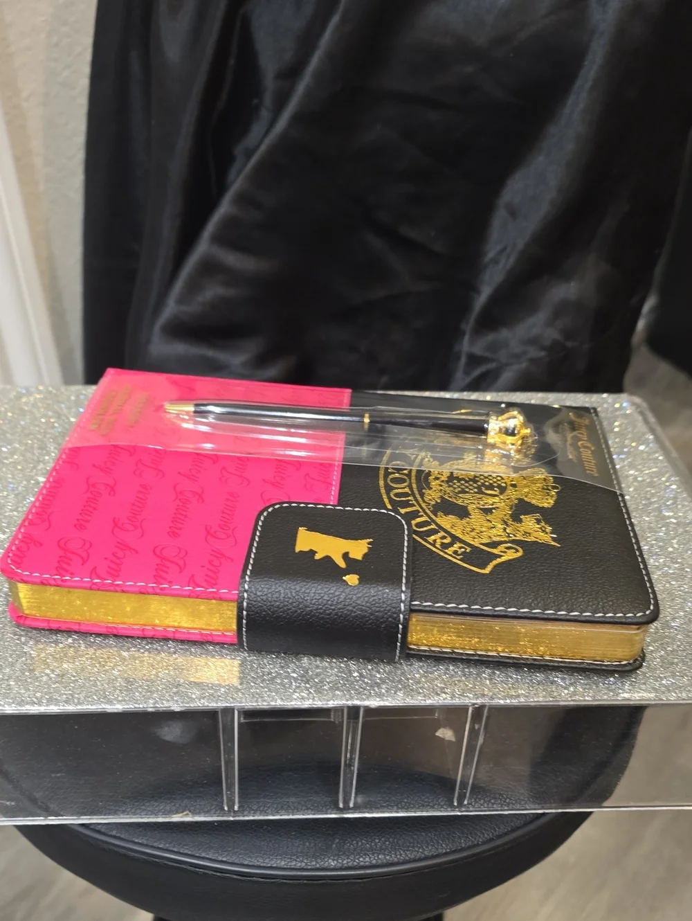 Juicy Couture Home Script Logo Scottie Dog Embossed Journal w/Crown Pen